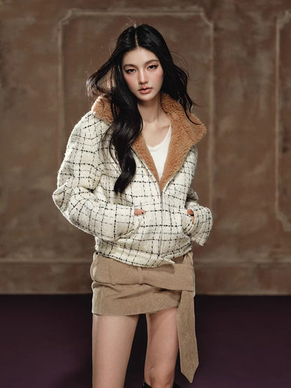 Faux Shearling Collar Wool-Blend Padded Jacket