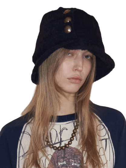 Vintage Tweed Ruched Bucket Hat