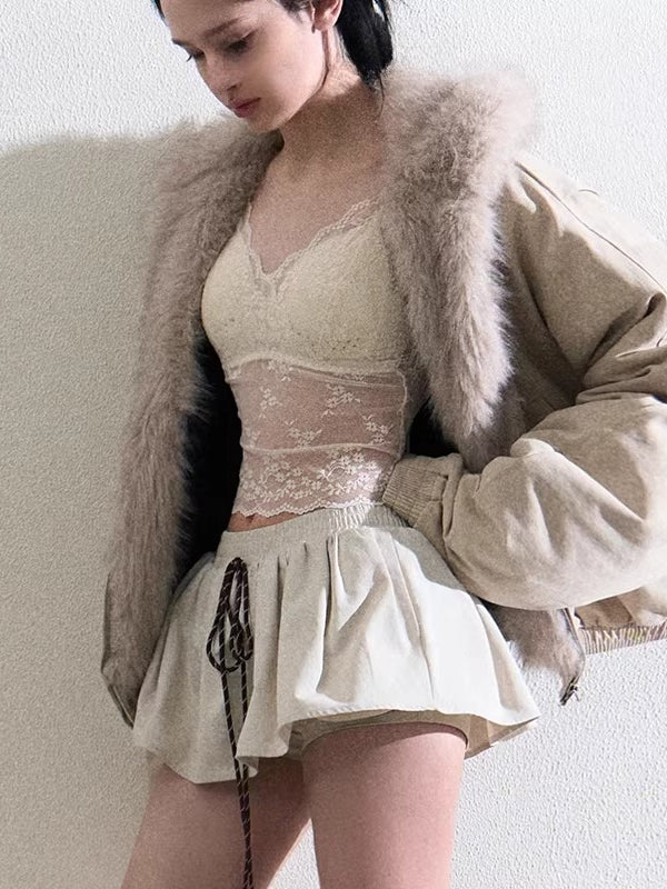 Faux Fur–Trimmed Aviator Parka Jacket