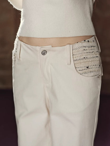 Stud-Detail Straight-Leg Flared Wide Pants