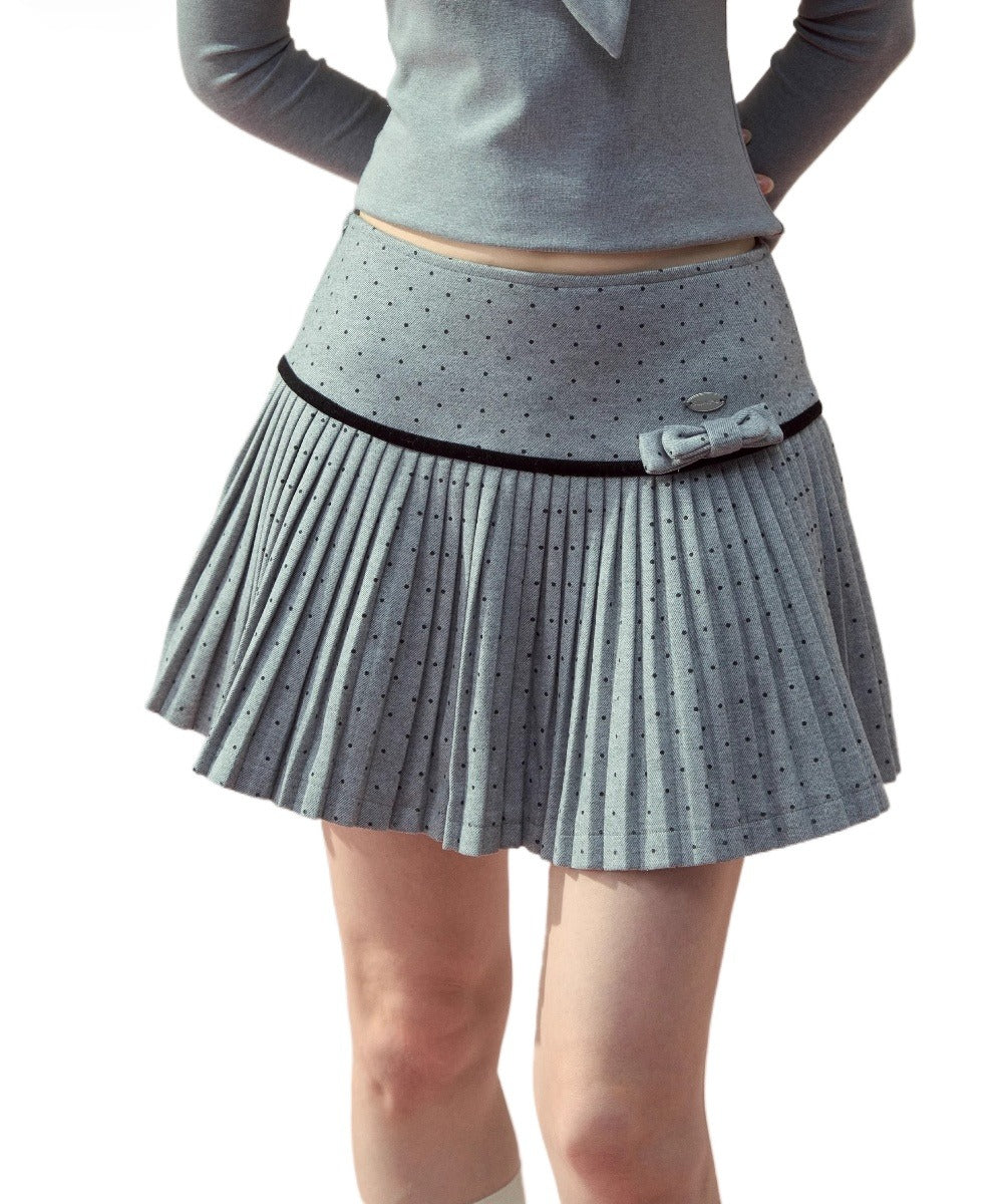Polka Dot Bow Pleated Skirt - CHINASQUAD