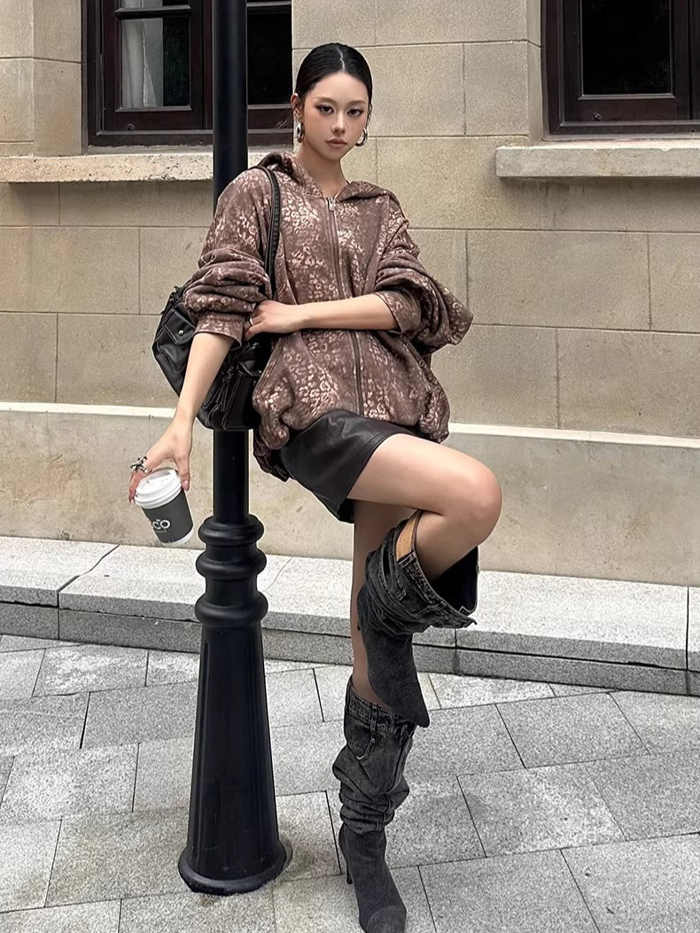 Oversized Hooded Zip-Up Sweatshirt