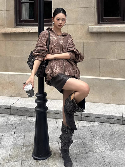 Oversized Hooded Zip-Up Sweatshirt