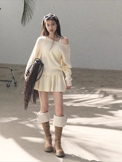 Off-Shoulder Long-Sleeve Mini Dress