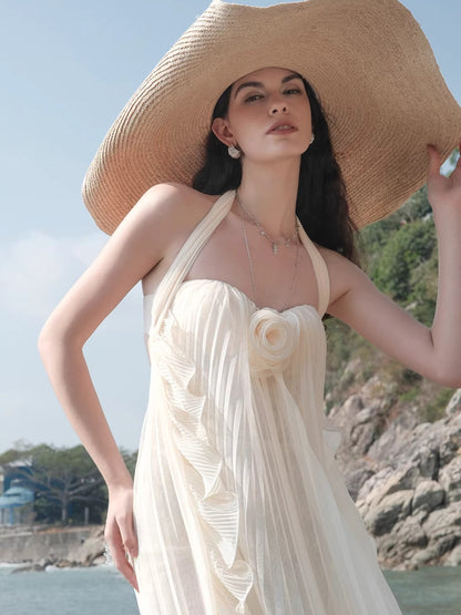 Mesh Halter Backless Strapless Maxi Dress