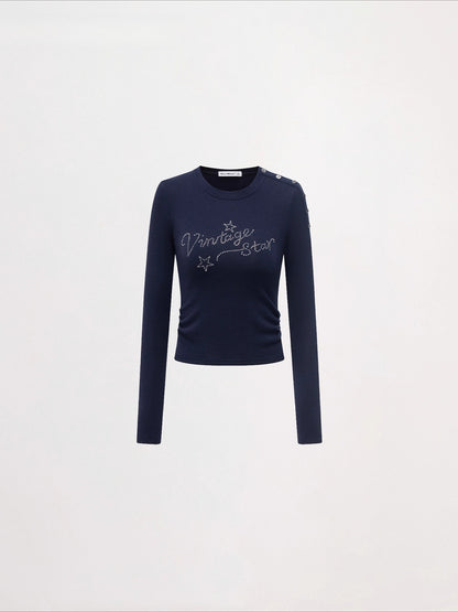 Rhinestone Star Fitted Long Sleeve T-Shirt