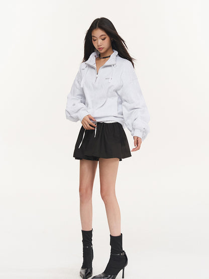 Black &amp; Silver Poplin High-Waist Skirt