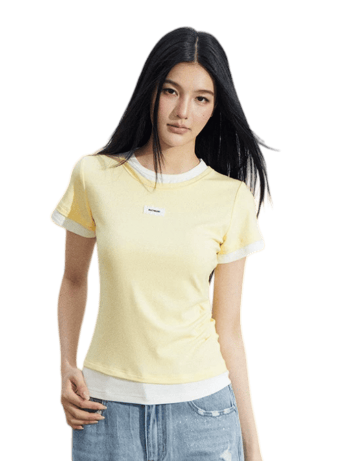 Asymmetric Layered Slim-Fit Short Sleeve T-Shirt
