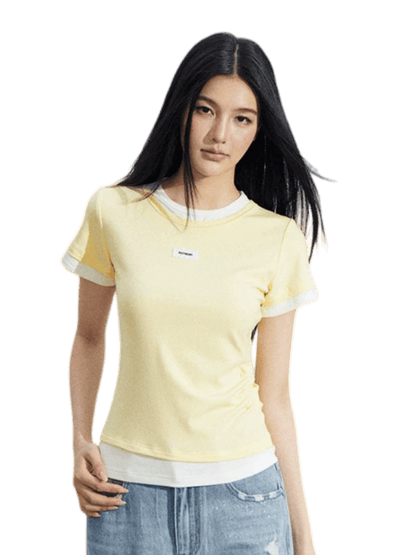 Asymmetric Layered Slim-Fit Short Sleeve T-Shirt