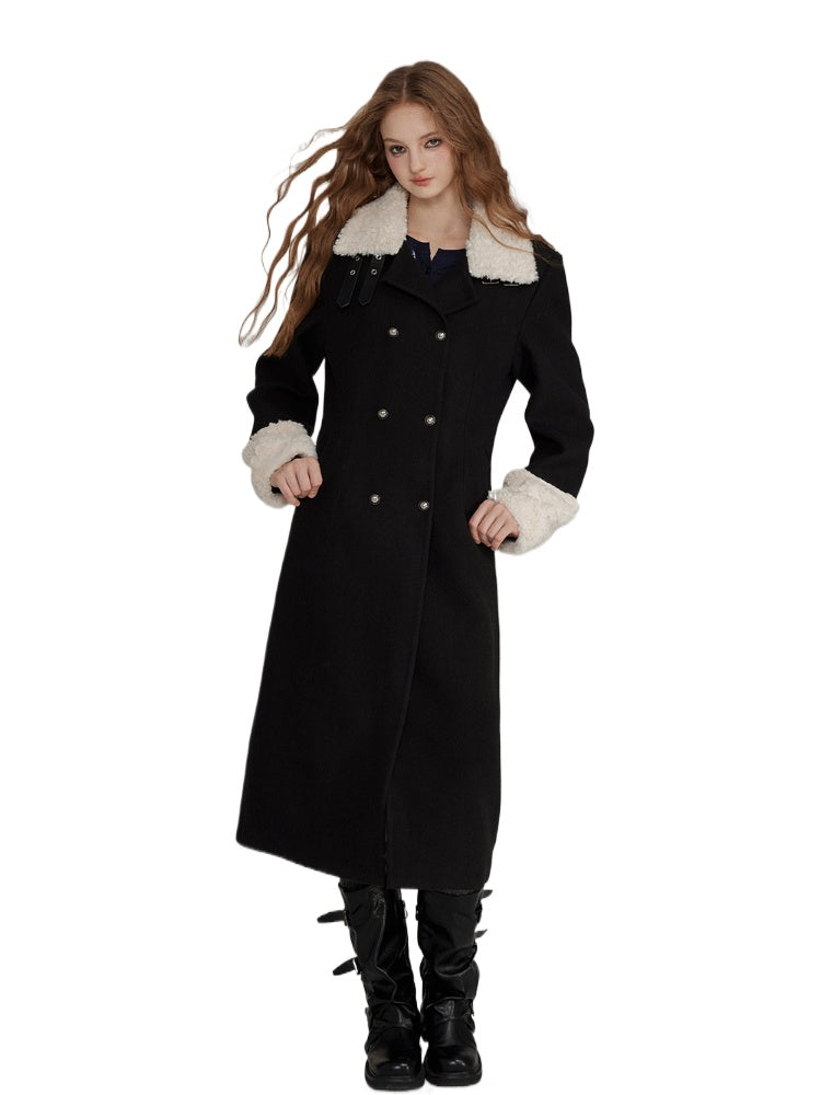 Wool Fleece Trim Long Coat