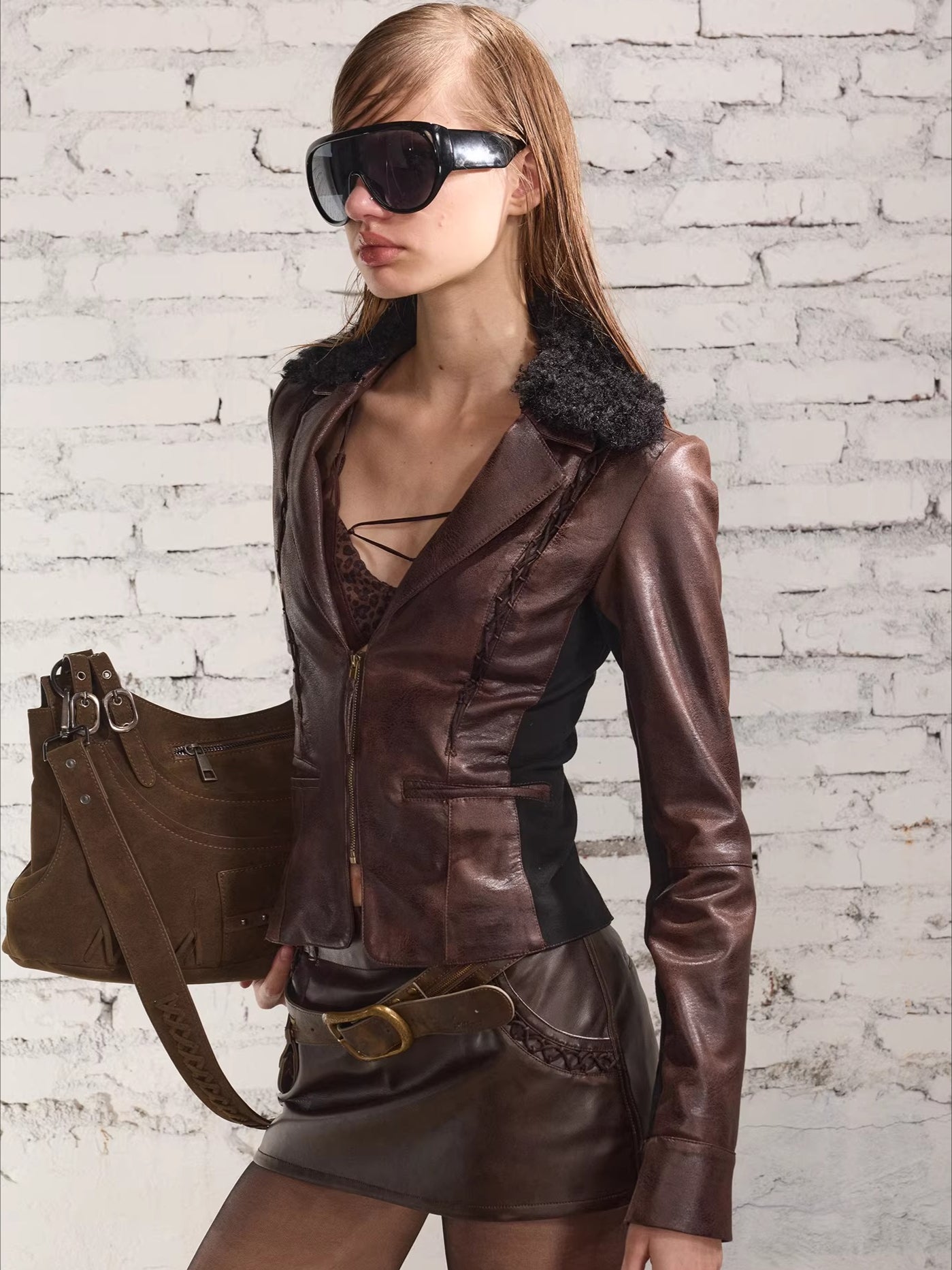 Faux Leather Lace-Up Mini Skirt Shorts