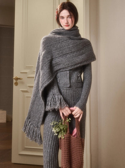 Celestial Wool Cable-Knit Shawl Scarf