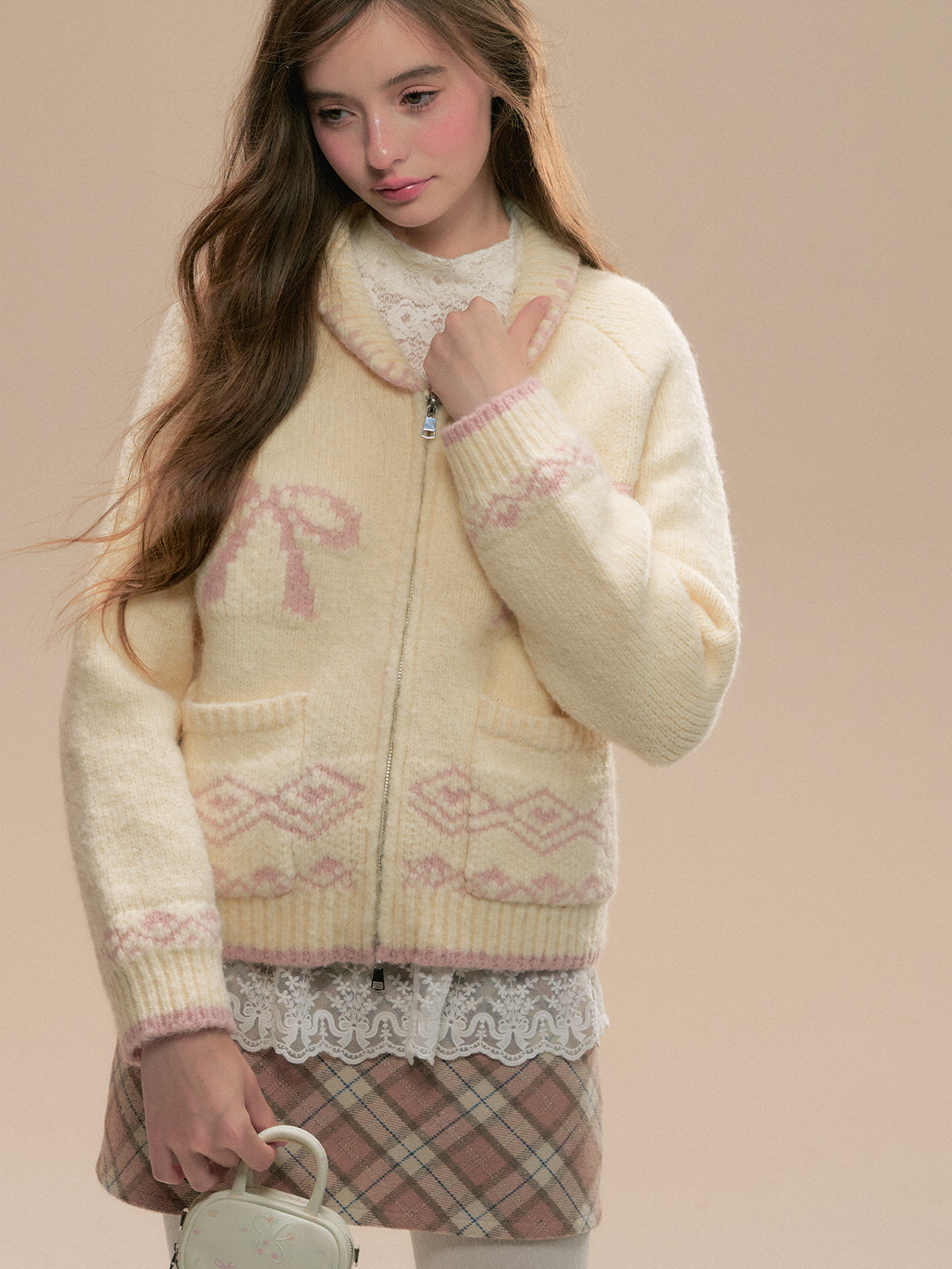 Pink Fair Isle Wool Cardigan