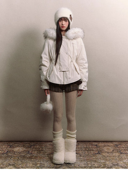 Faux Fur Collar Double-Breasted Down Parka Jacket