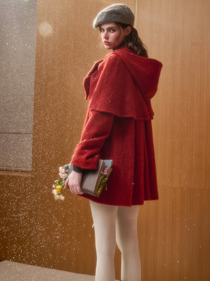 Little Red Hood Winter Knit Cape