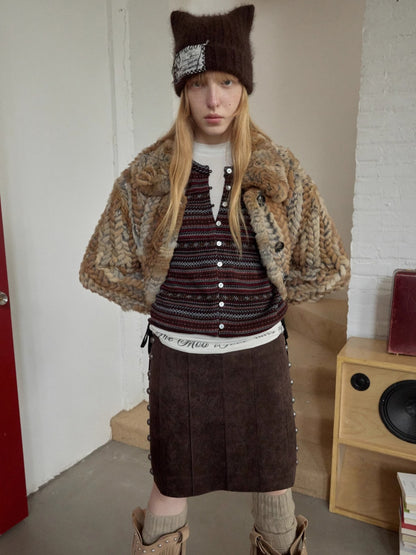 Suede Studded High-Waist Midi Skirt