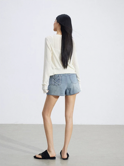 Sheer Lace-Trim Breathable Knit Sun Protection Cardigan