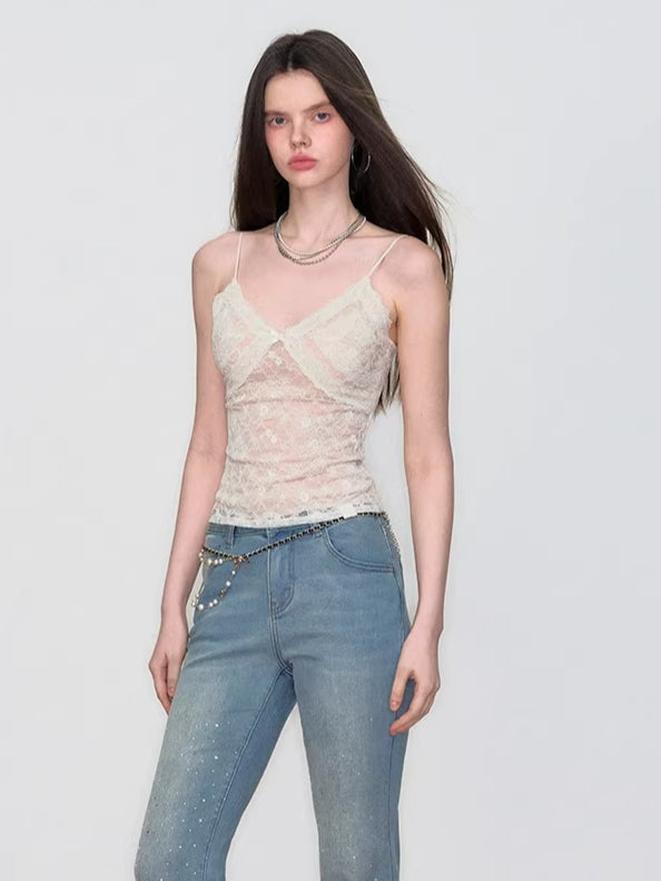 Lace Jacquard Bow Tie Camisole