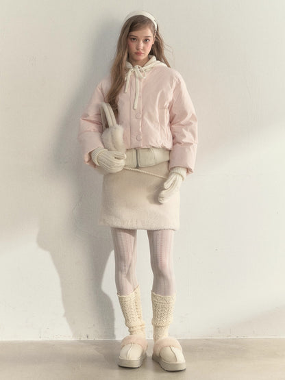 Glacier Pink Knit-Lined Hooded Down Jacket
