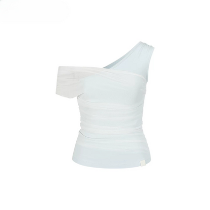 Asymmetric Mesh Panel Layered Slim-Fit Top