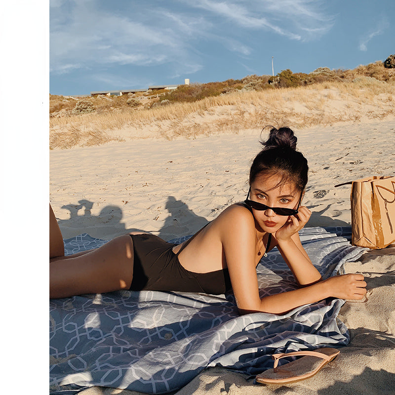 Black &amp; White Open-Back One-Piece Swimsuit