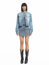 Twill Denim Cat-Whisker Stand-Collar Cropped Jacket - CHINASQUAD