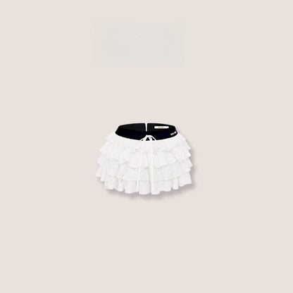 Embroidered Tiered Puff Mini Skirt