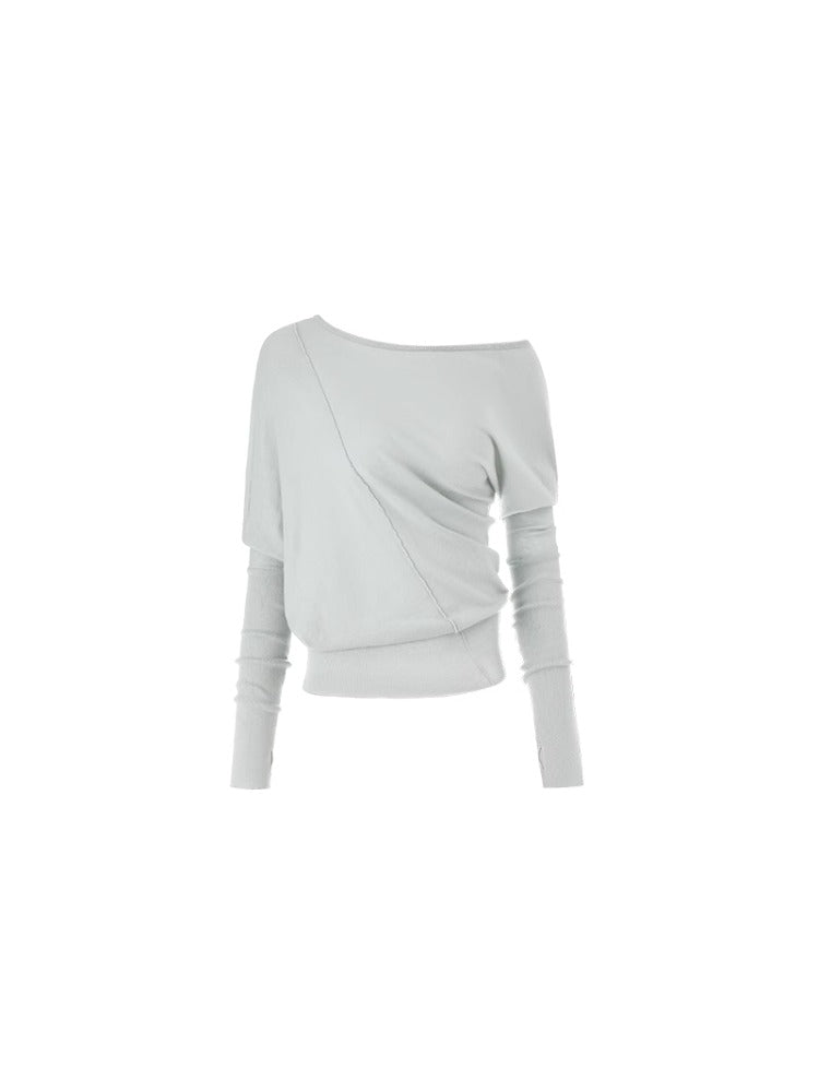 Asymmetric Shoulder Knitted Tencel Pullover