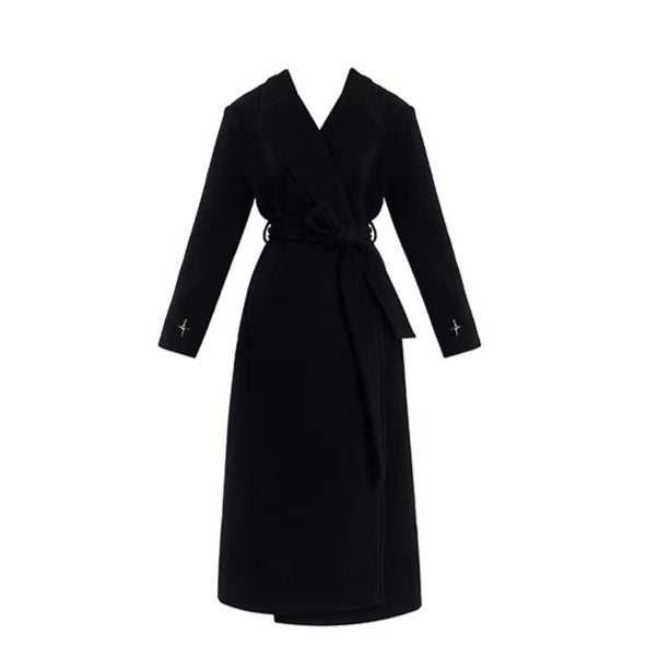 Padded-Shoulder Wool-Blend Long Coat