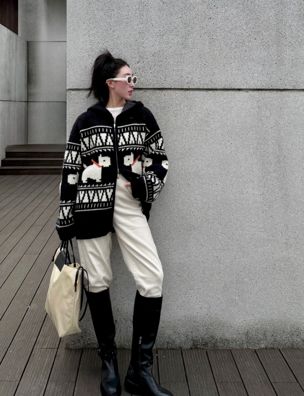 Mosaic Terrier Hooded Cardigan