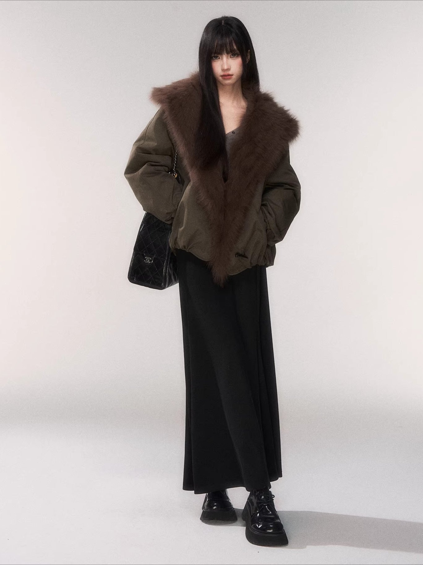 Fur Collar Goose Down Cropped Puffer Jacket