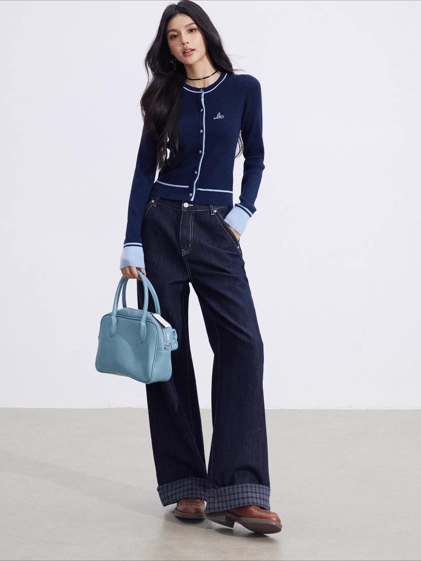 Contrast-Trim Slim-Fit Knit Cardigan