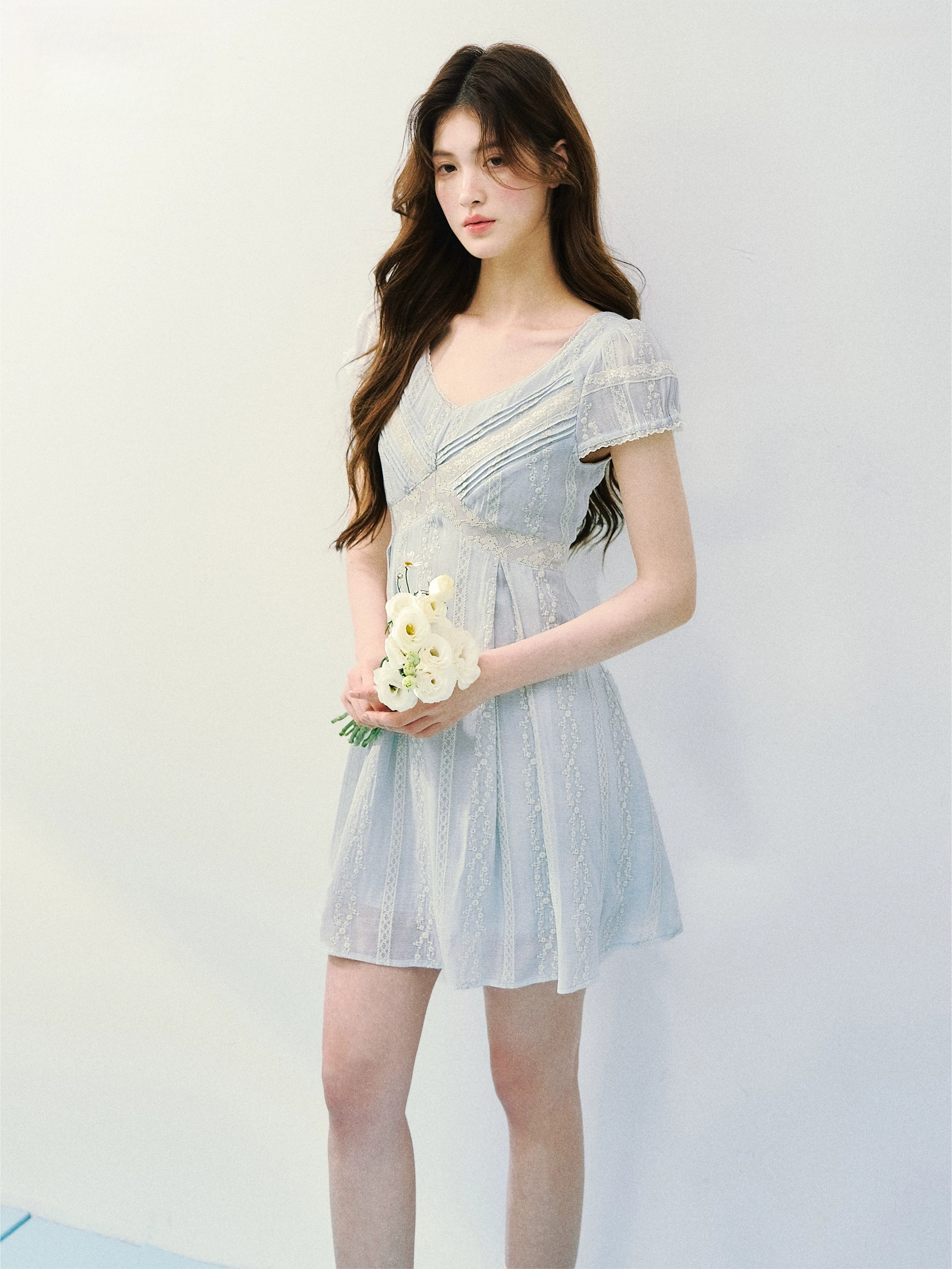 Vintage Lace Panel V-Neck Dress