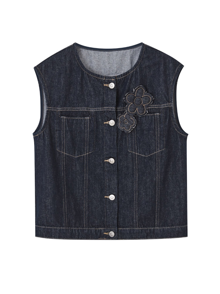 Layered Relaxed Denim Vest &amp; Skirt Set