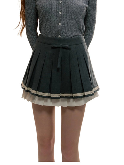 Gray Bow Pleated Skirt