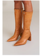 Compass Badge Sword Leather High Heel Boots Patina Wild Horse Brown Patina - CHINASQUAD