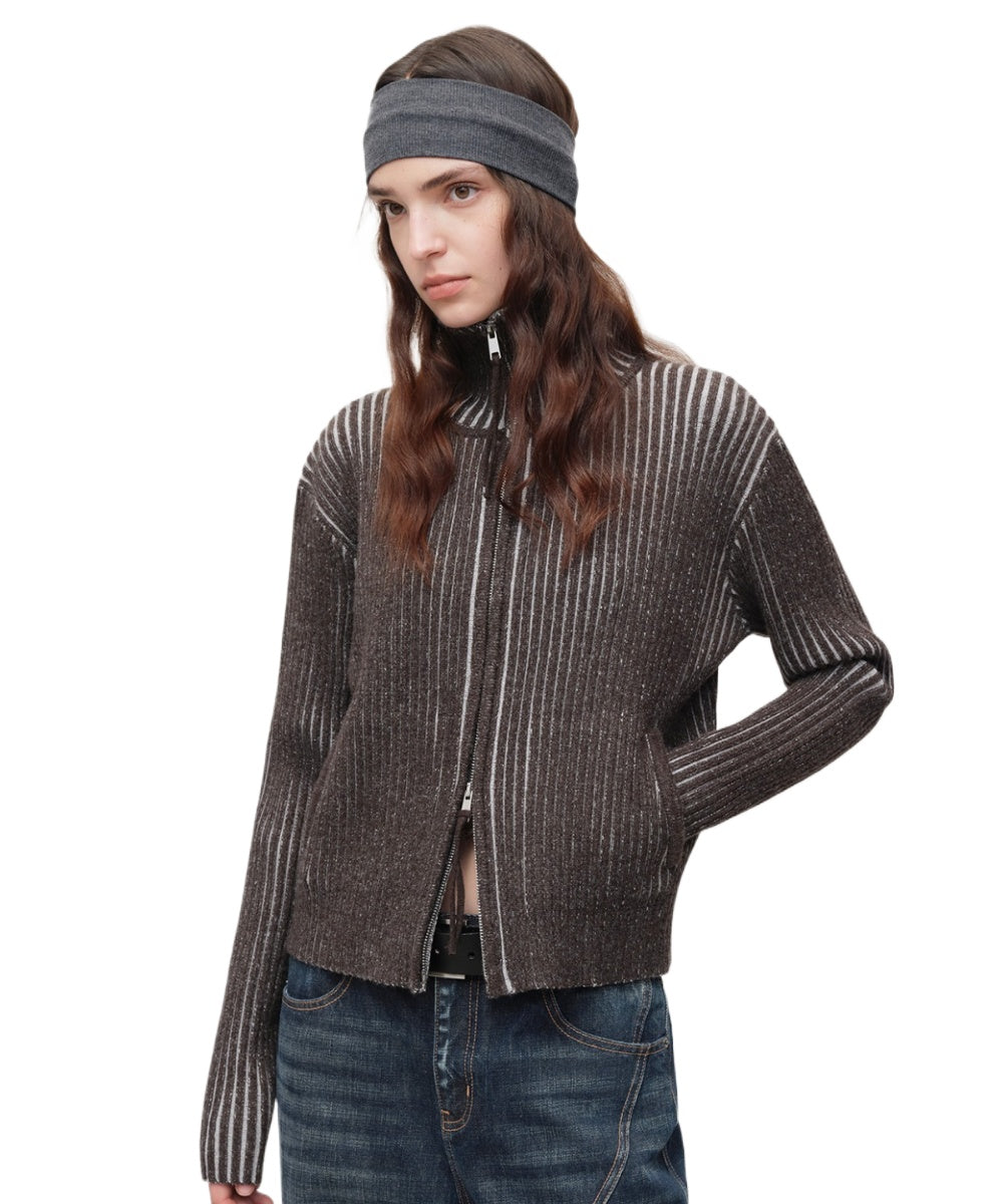 Retro Lyocell Wool Mandarin Collar Knit Cardigan