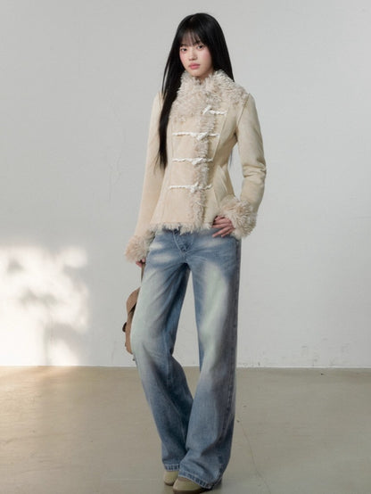 Shearling Lining Suede Duffle Jacket