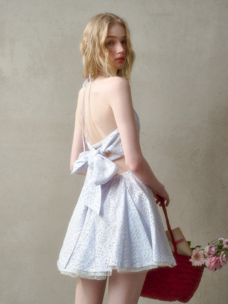Natural Cotton Embroidered Little Blue Dress - CHINASQUAD