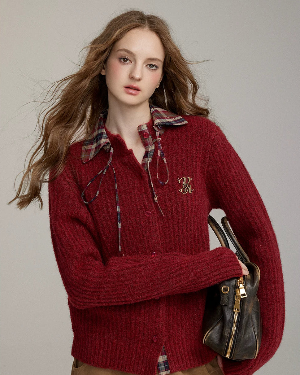 Detachable Plaid Knit Sweater