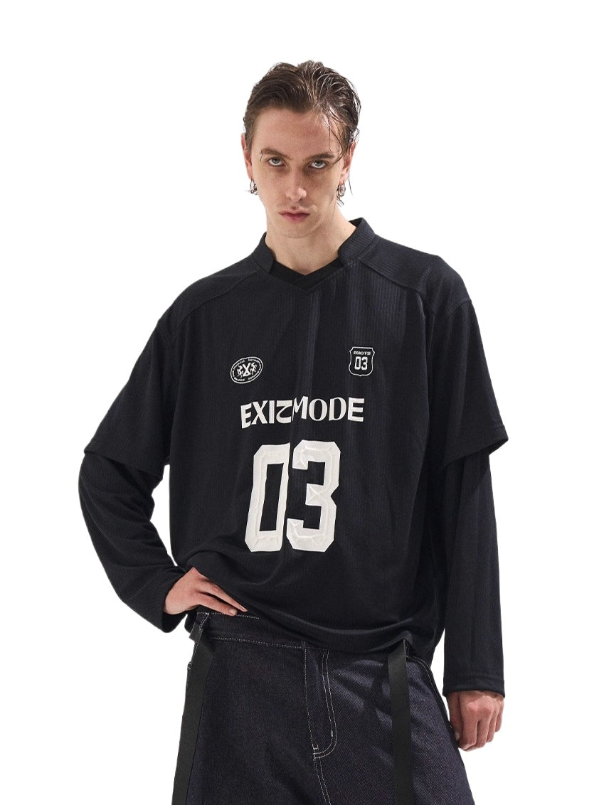Vintage Striped Layered-Effect Long Sleeve Jersey T-Shirt