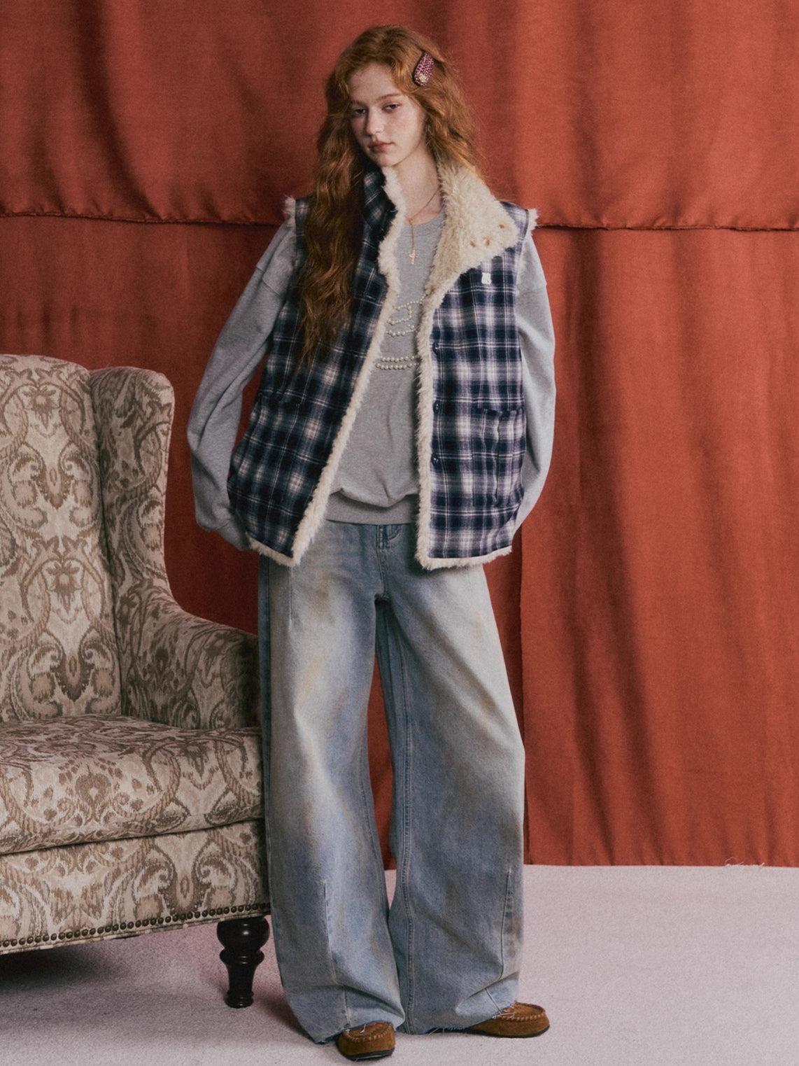 Reversible Plaid Fleece Button-Up Vest