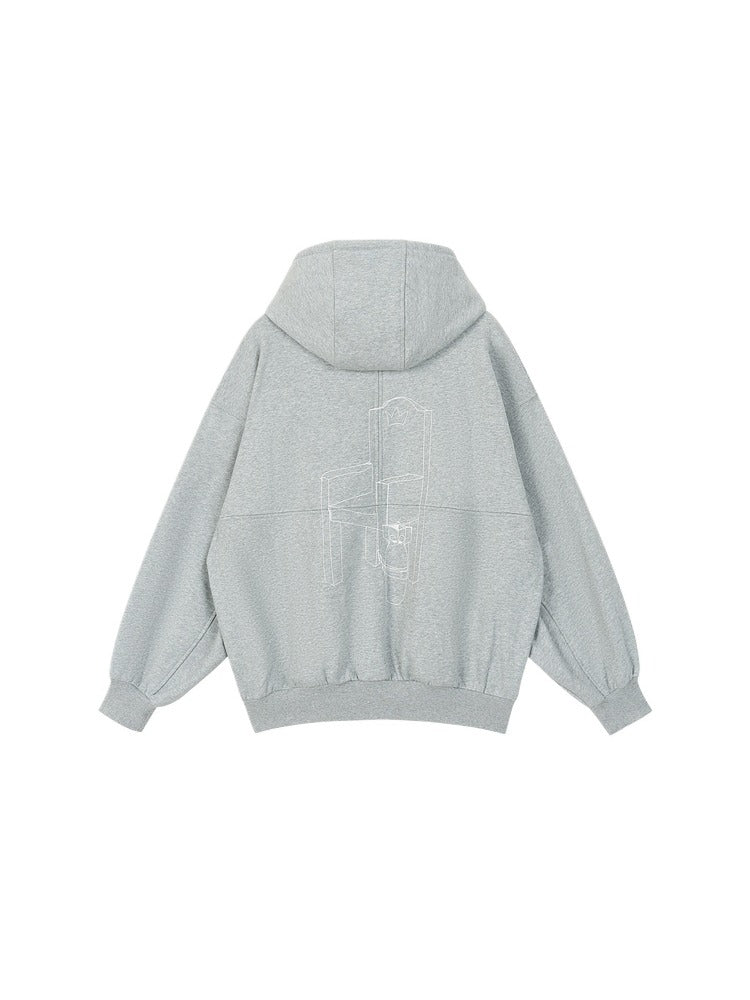 Gray Printed Hoodie Loose Thick Jacket