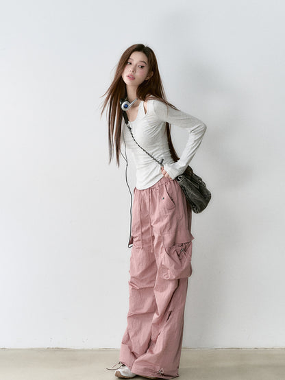 Mesh Pocket Cargo Wide-Leg Pants