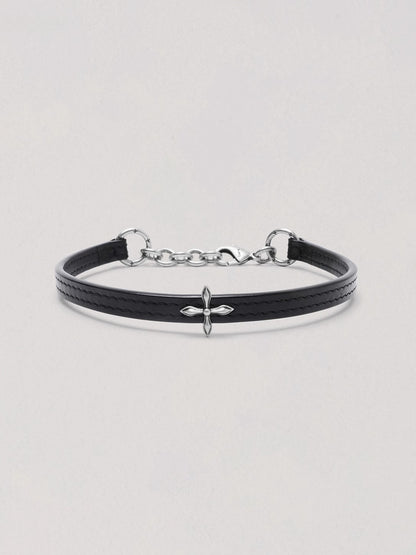 Compass Badge Leather Choker