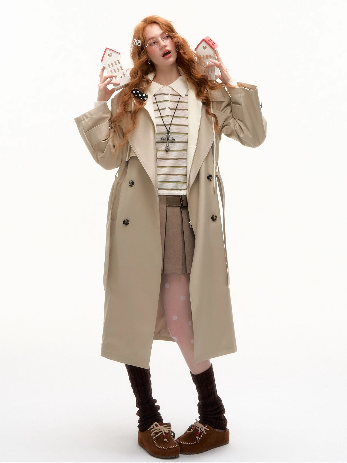 Layered Hooded Trench Coat
