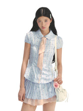 Blue Floral Contrast Check Shirt & Skirt Set - CHINASQUAD