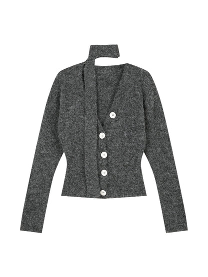 V-Neck Waist-Cinching Slimming Versatile Knit Cardigan