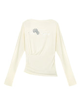 Floral Print Pleated Long-Sleeve T-shirt - CHINASQUAD