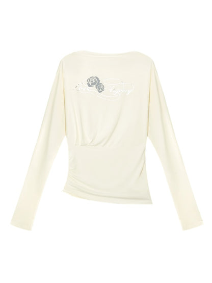 Floral Print Pleated Long-Sleeve T-shirt - CHINASQUAD